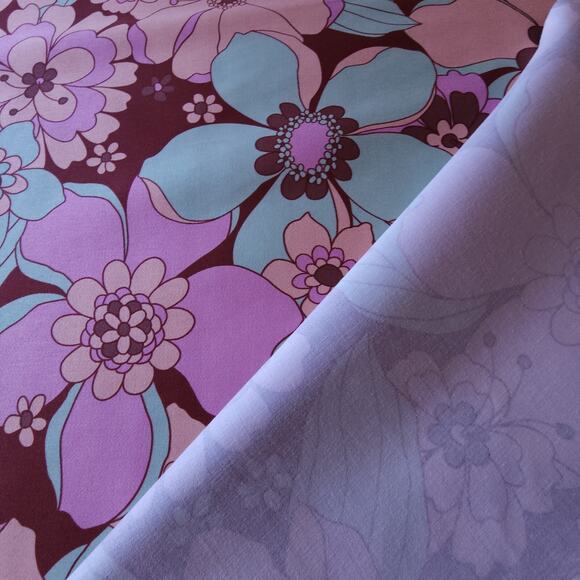 Retro Floral Flower Print Upholstery Pink Fabric by the Yard 58 inch Wide Mod - Picture 5 of 7